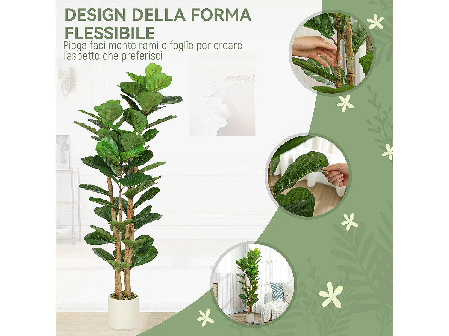 Pianta di fico artificiale in peva e legno 50x50x150 cm verde