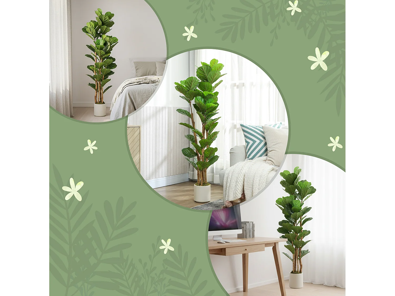 Pianta di fico artificiale in peva e legno 50x50x150 cm verde