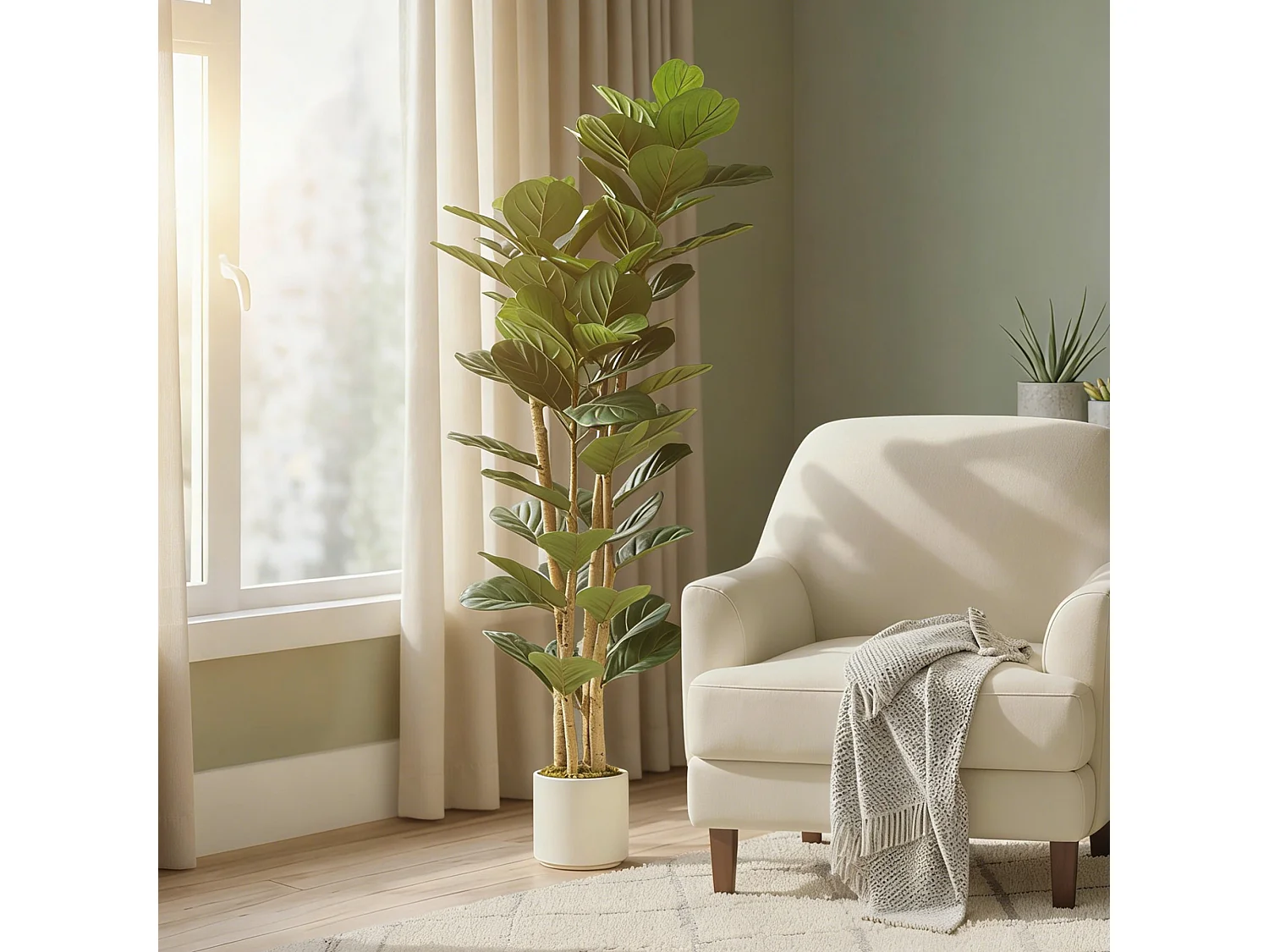 Pianta di fico artificiale in peva e legno 50x50x150 cm verde