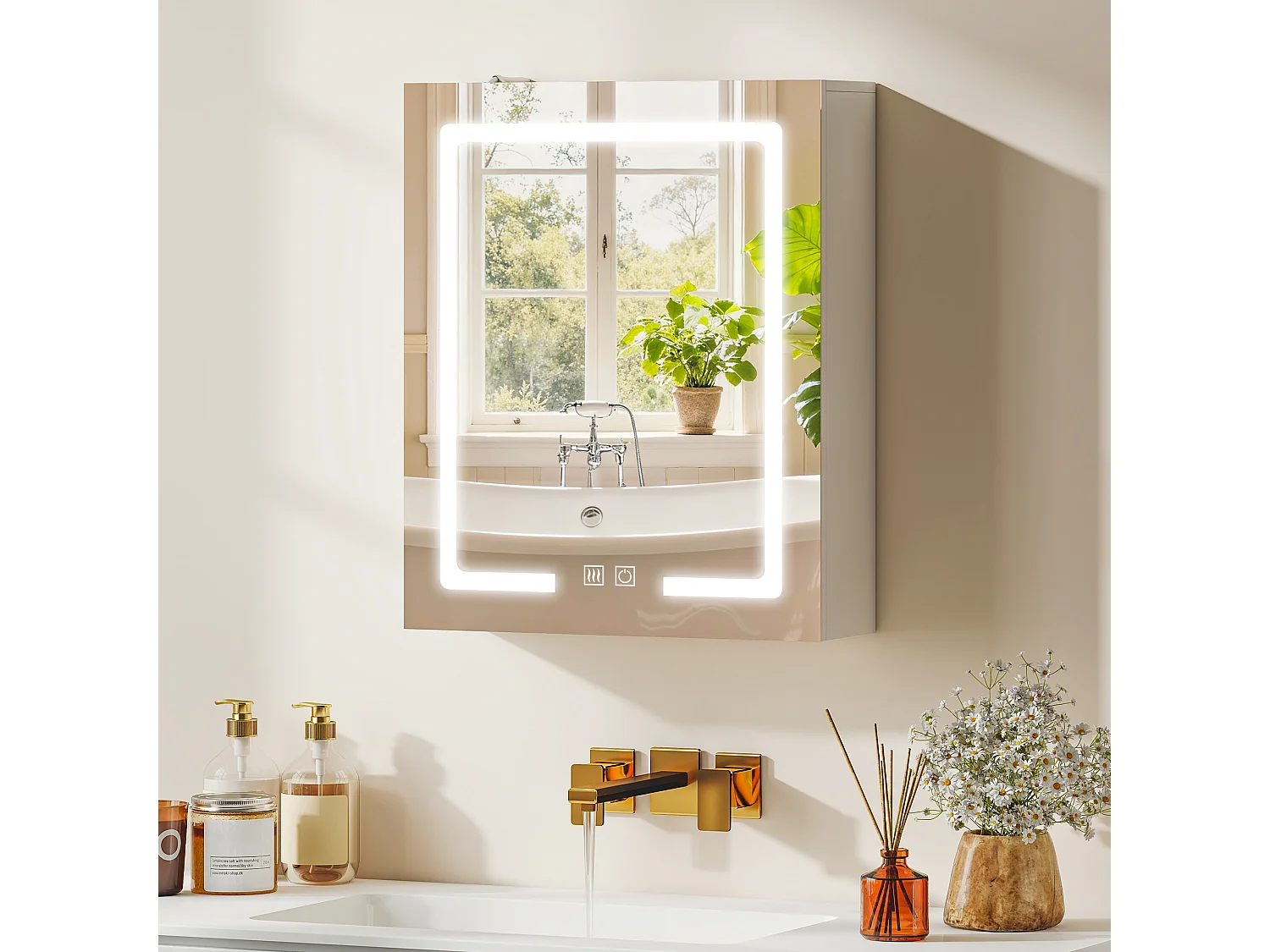 Armadietto bagno con specchio a luce led regolabile e antiappannamento