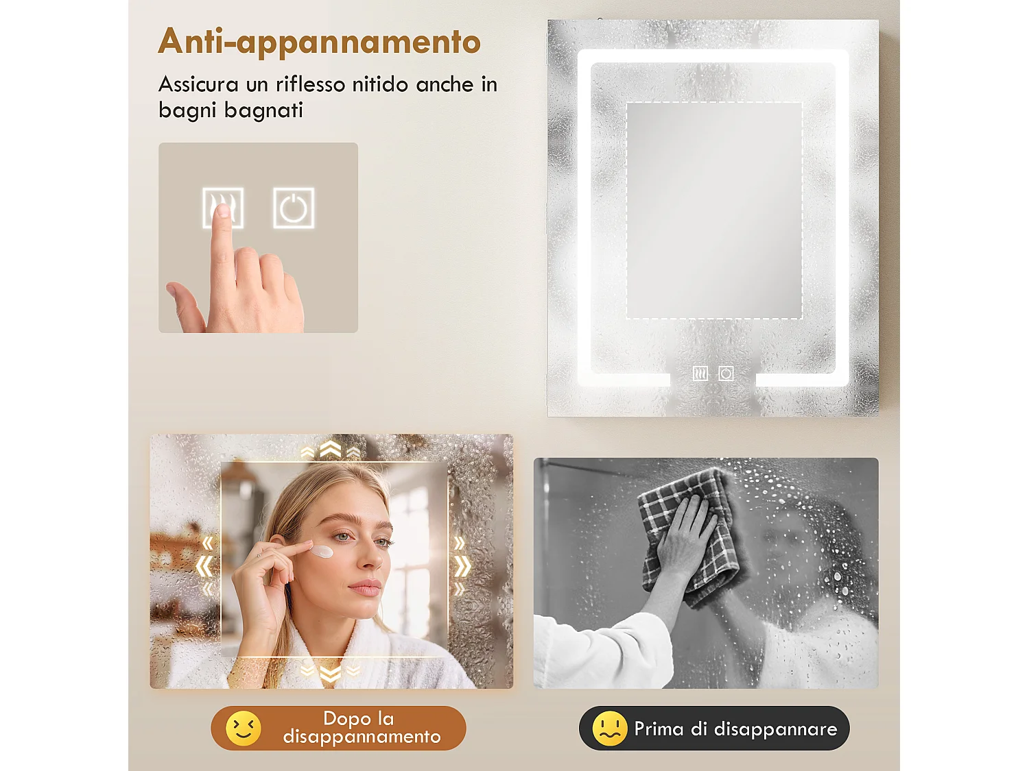 Armadietto bagno con specchio a luce led regolabile e antiappannamento