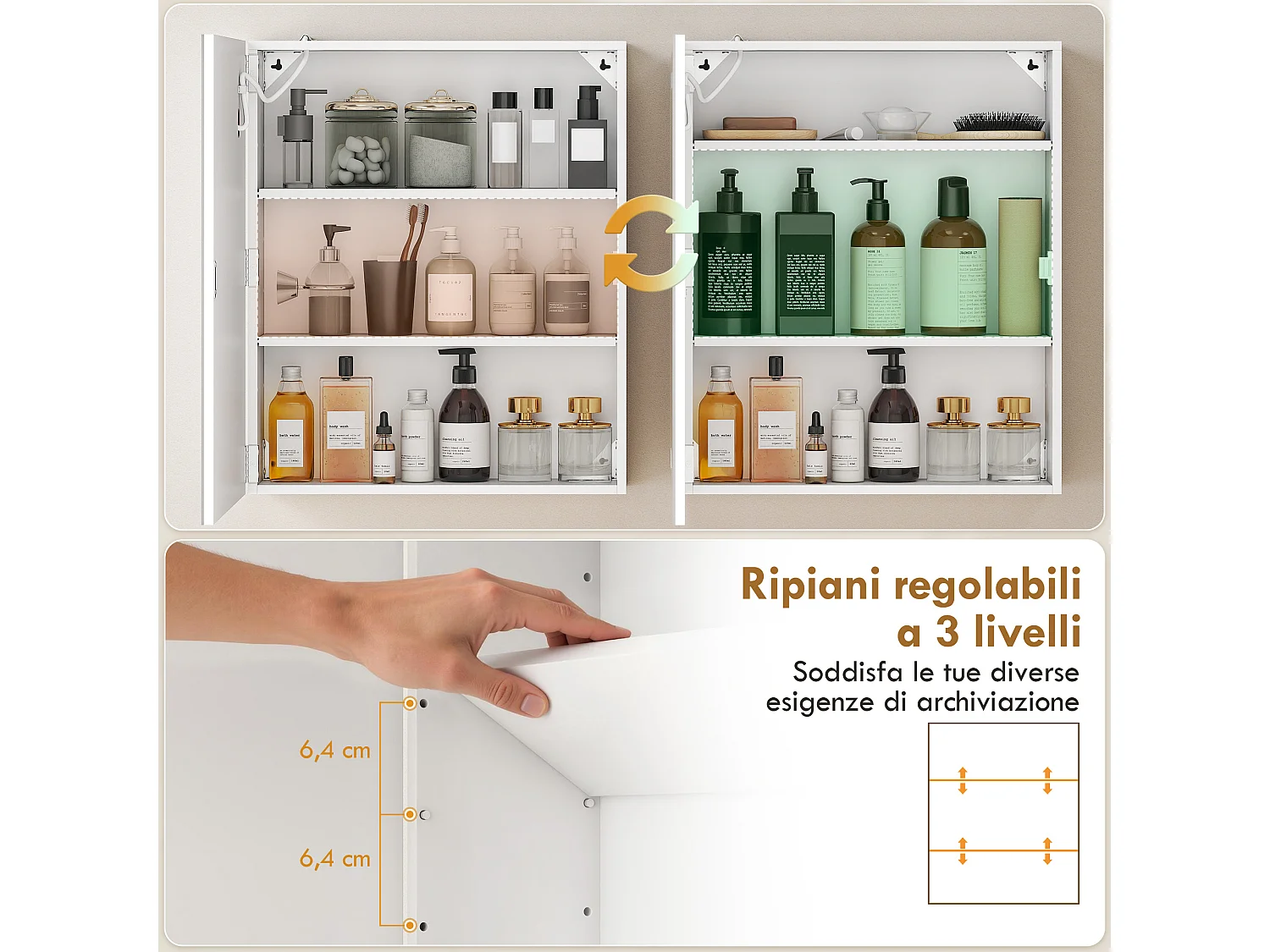 Armadietto bagno con specchio a luce led regolabile e antiappannamento