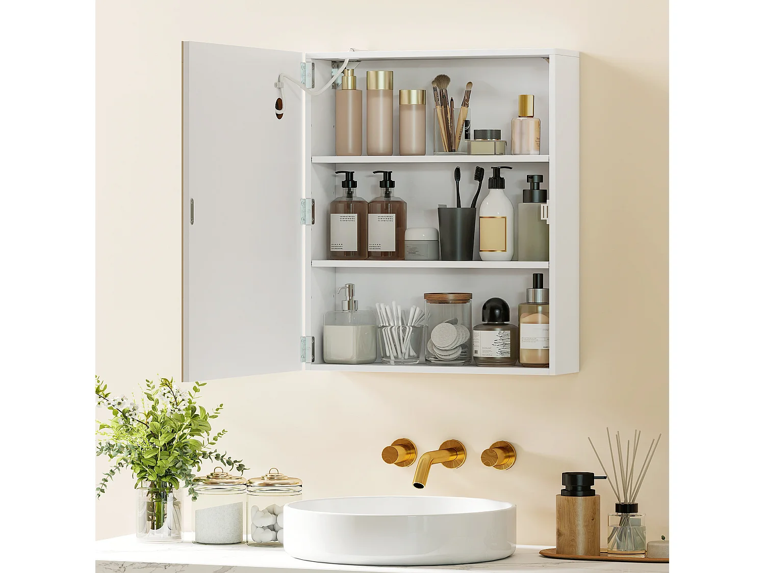 Armadietto bagno con specchio a luce led regolabile e antiappannamento