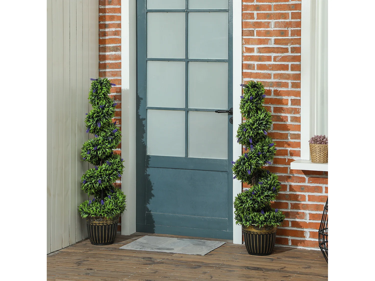 Set 2 piante finte bosso a spirale artificiali verde e blu