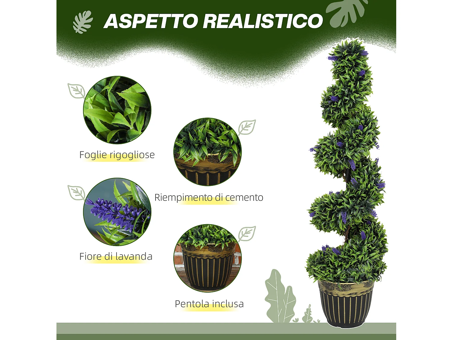 Set 2 piante finte bosso a spirale artificiali verde e blu