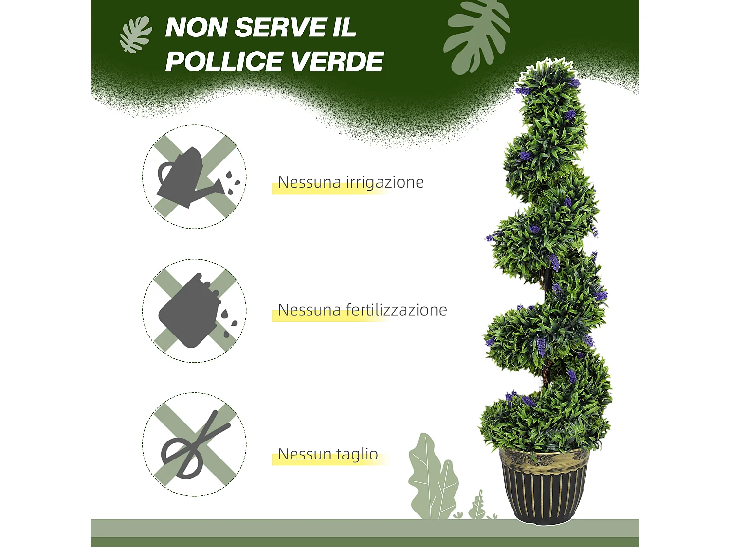 Set 2 piante finte bosso a spirale artificiali verde e blu