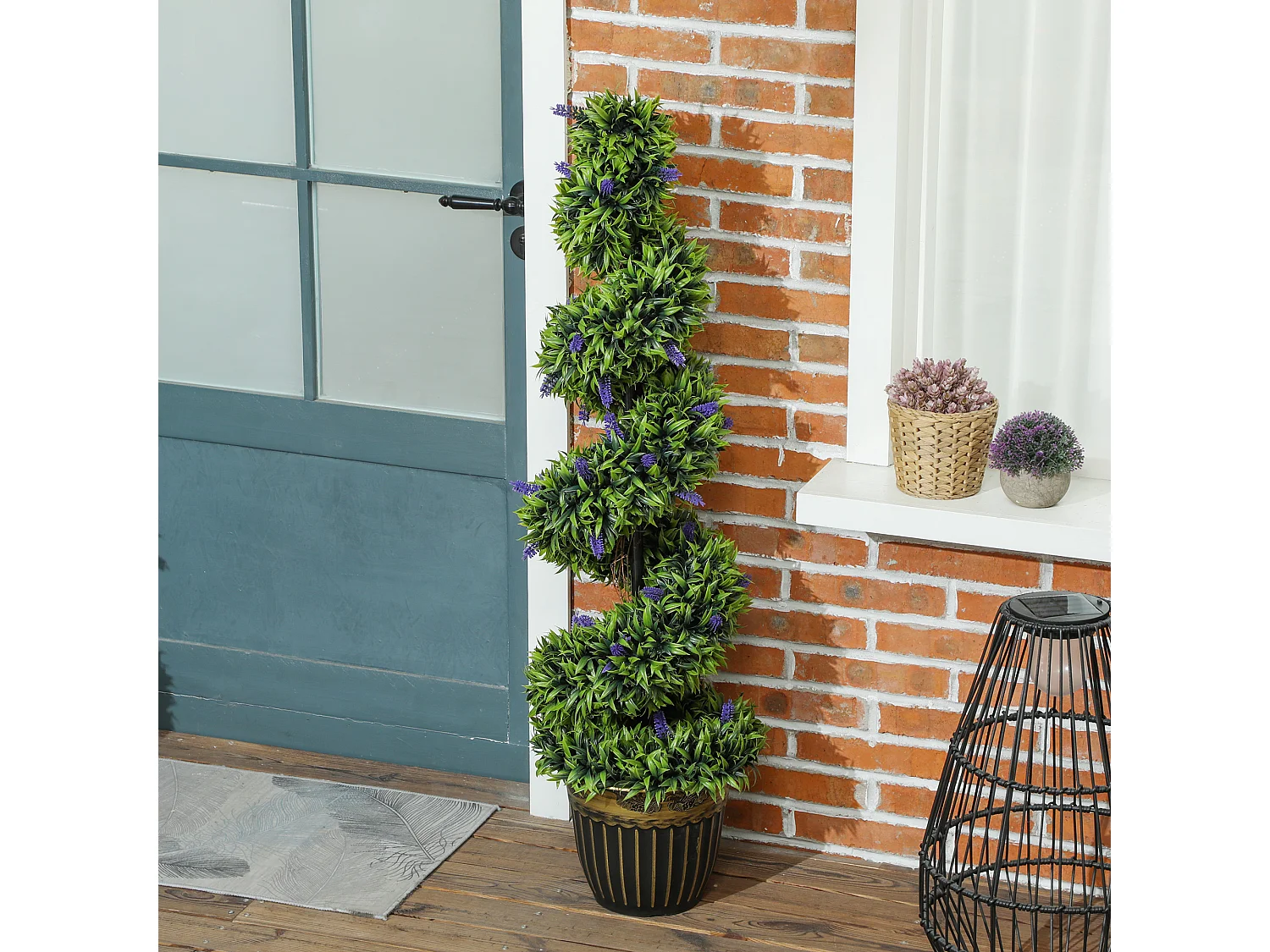 Set 2 piante finte bosso a spirale artificiali verde e blu