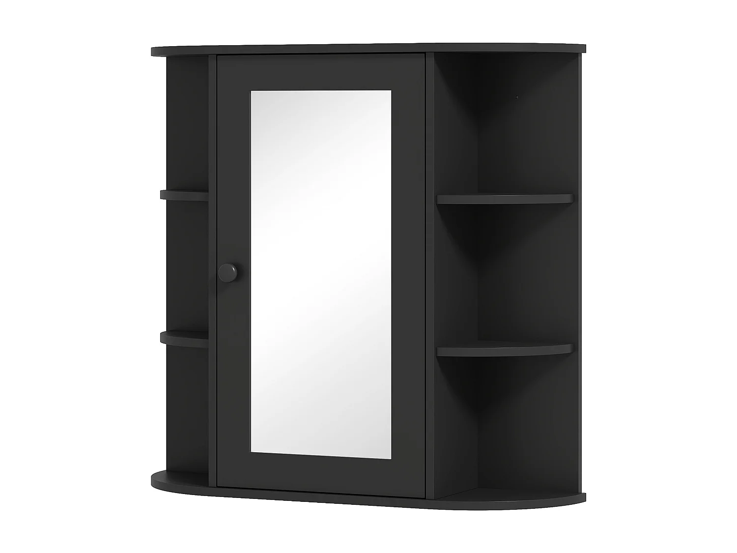 Specchiera bagno a 6 ripiani aperti e 2 chiusi in mdf e vetro nero