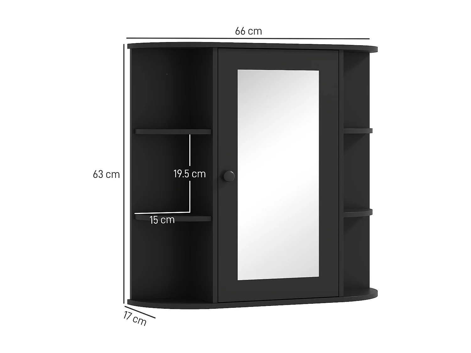 Specchiera bagno a 6 ripiani aperti e 2 chiusi in mdf e vetro nero