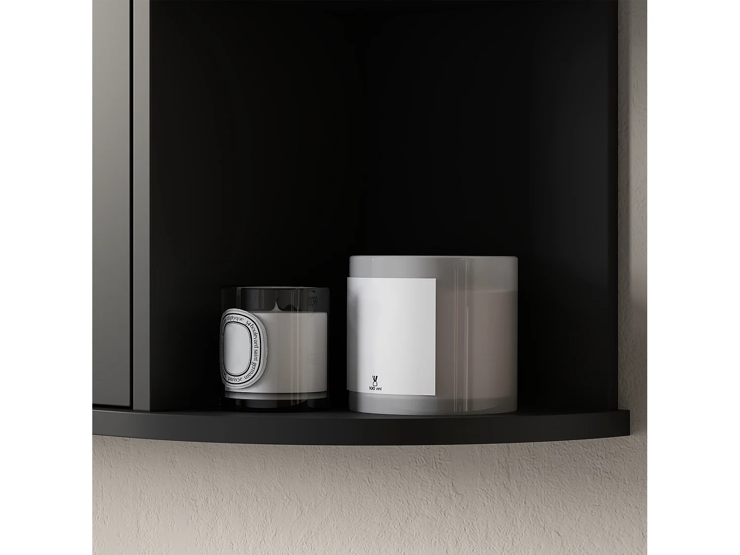 Specchiera bagno a 6 ripiani aperti e 2 chiusi in mdf e vetro nero