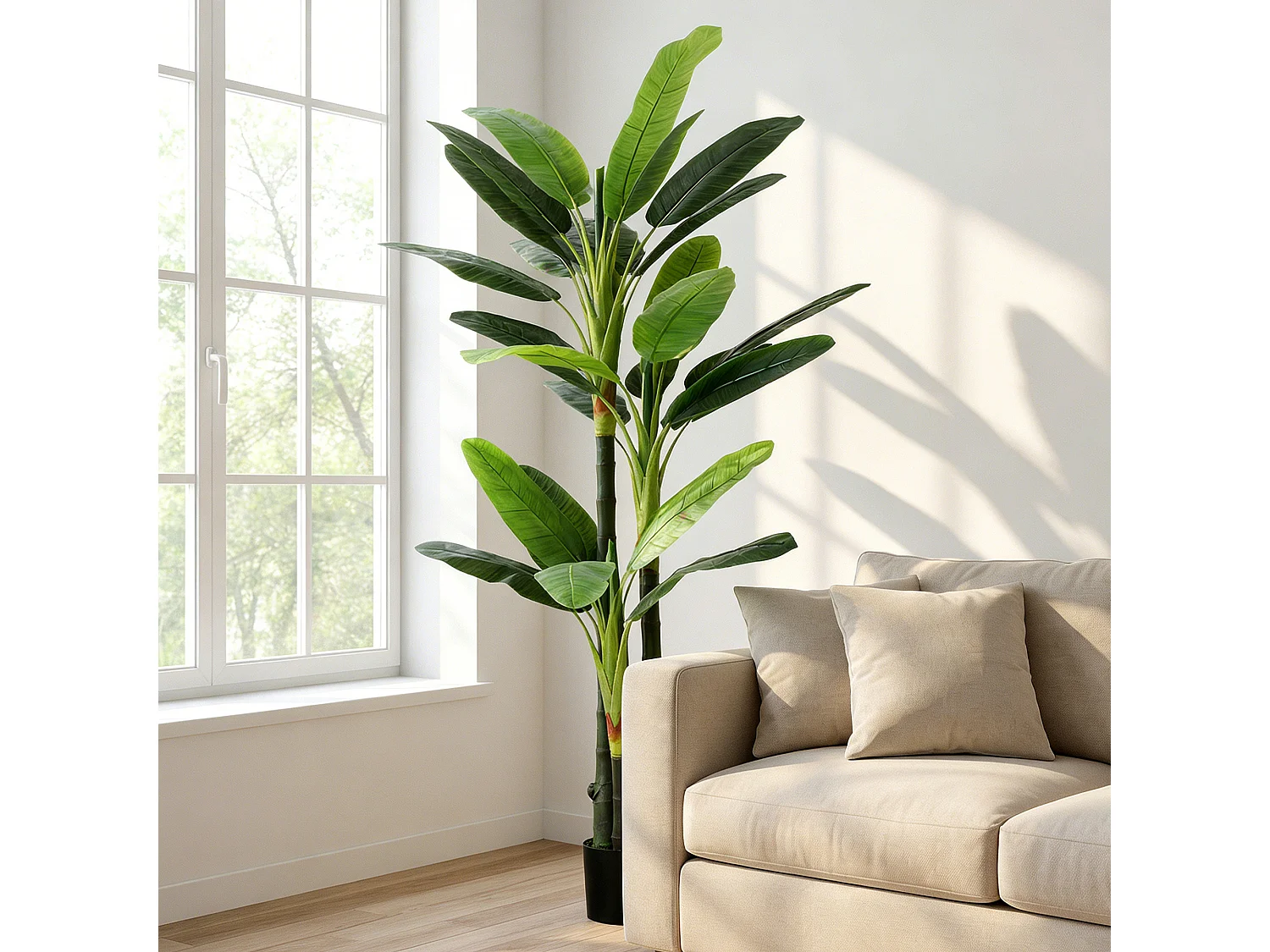 Albero di banano artificiale con 18 foglie in plastica verde