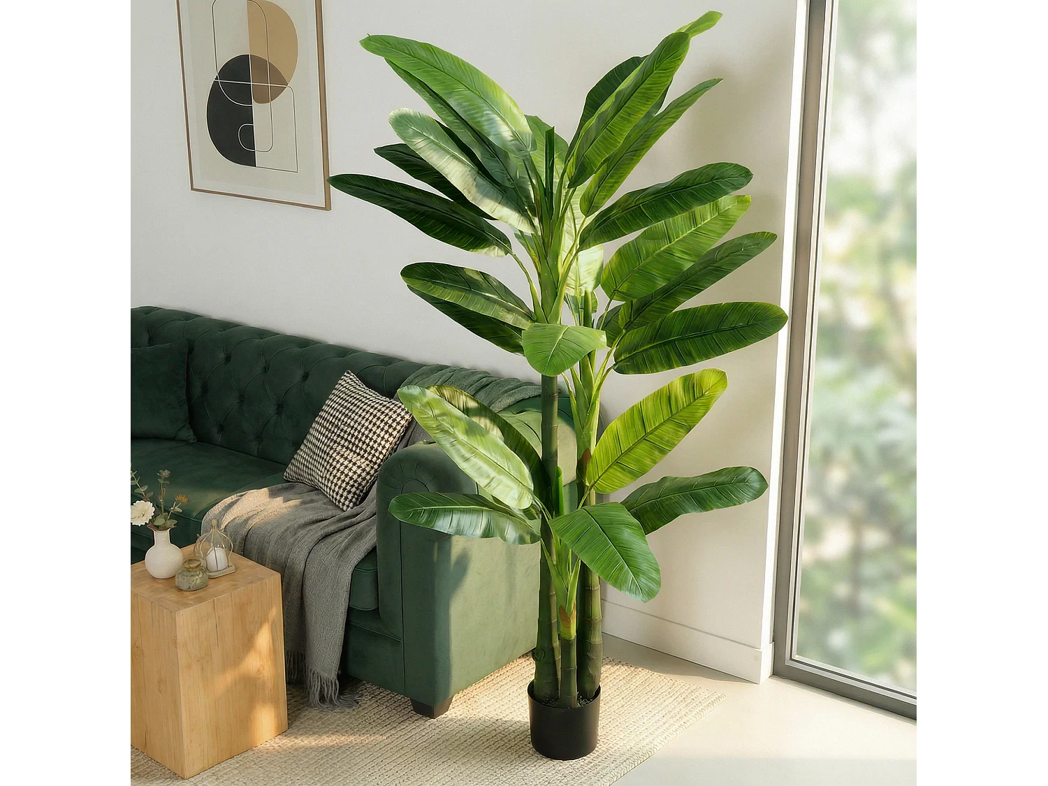 Albero di banano artificiale con 18 foglie in plastica verde