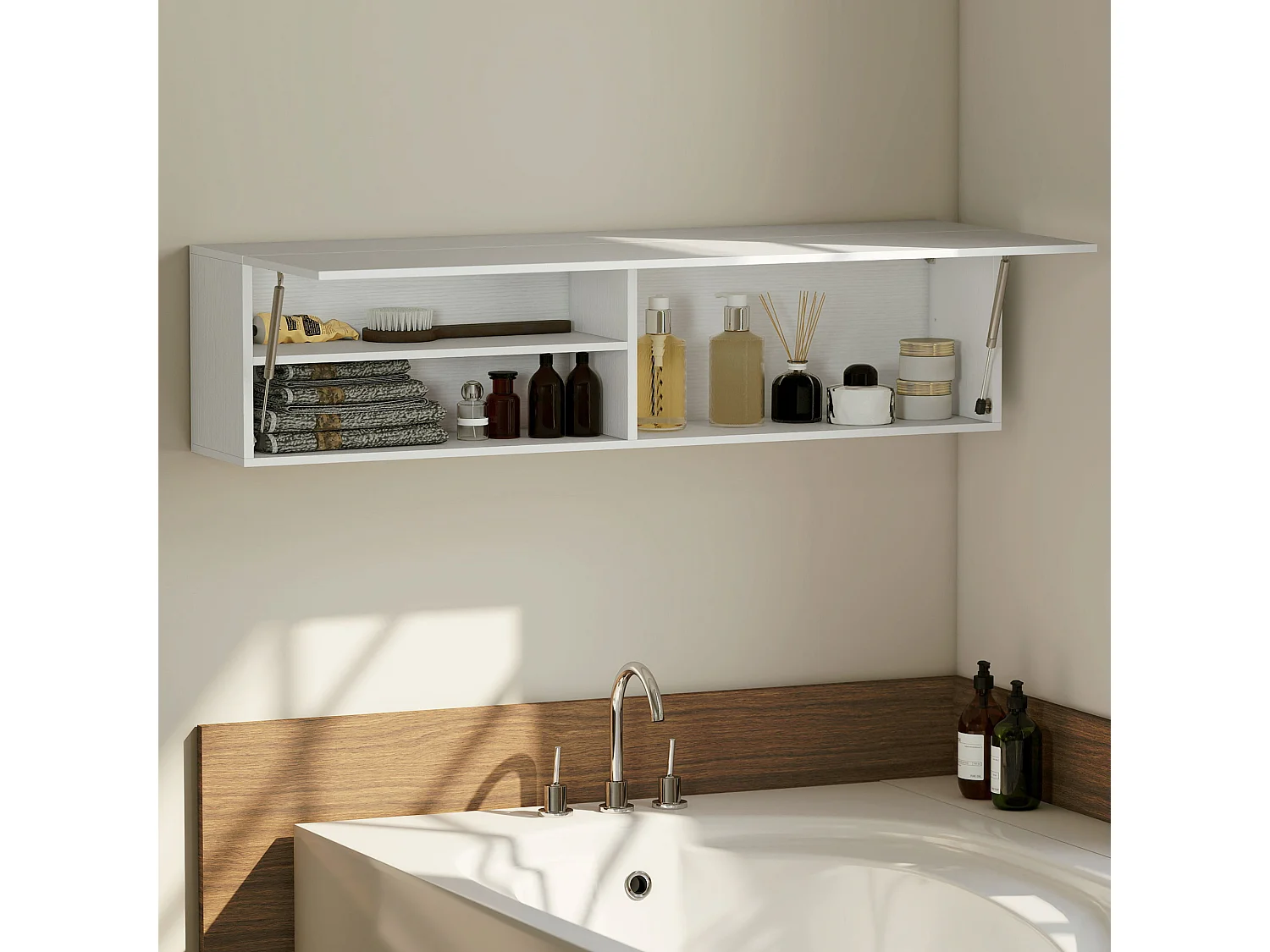 Armadietto bagno a parete con anta ammortizzata e 2 vani bianco