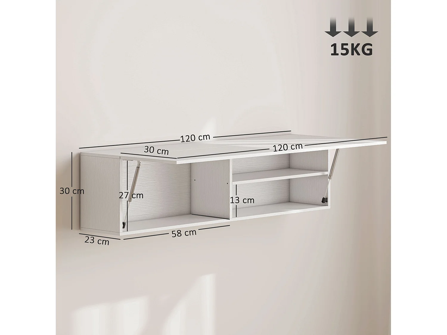 Armadietto bagno a parete con anta ammortizzata e 2 vani bianco