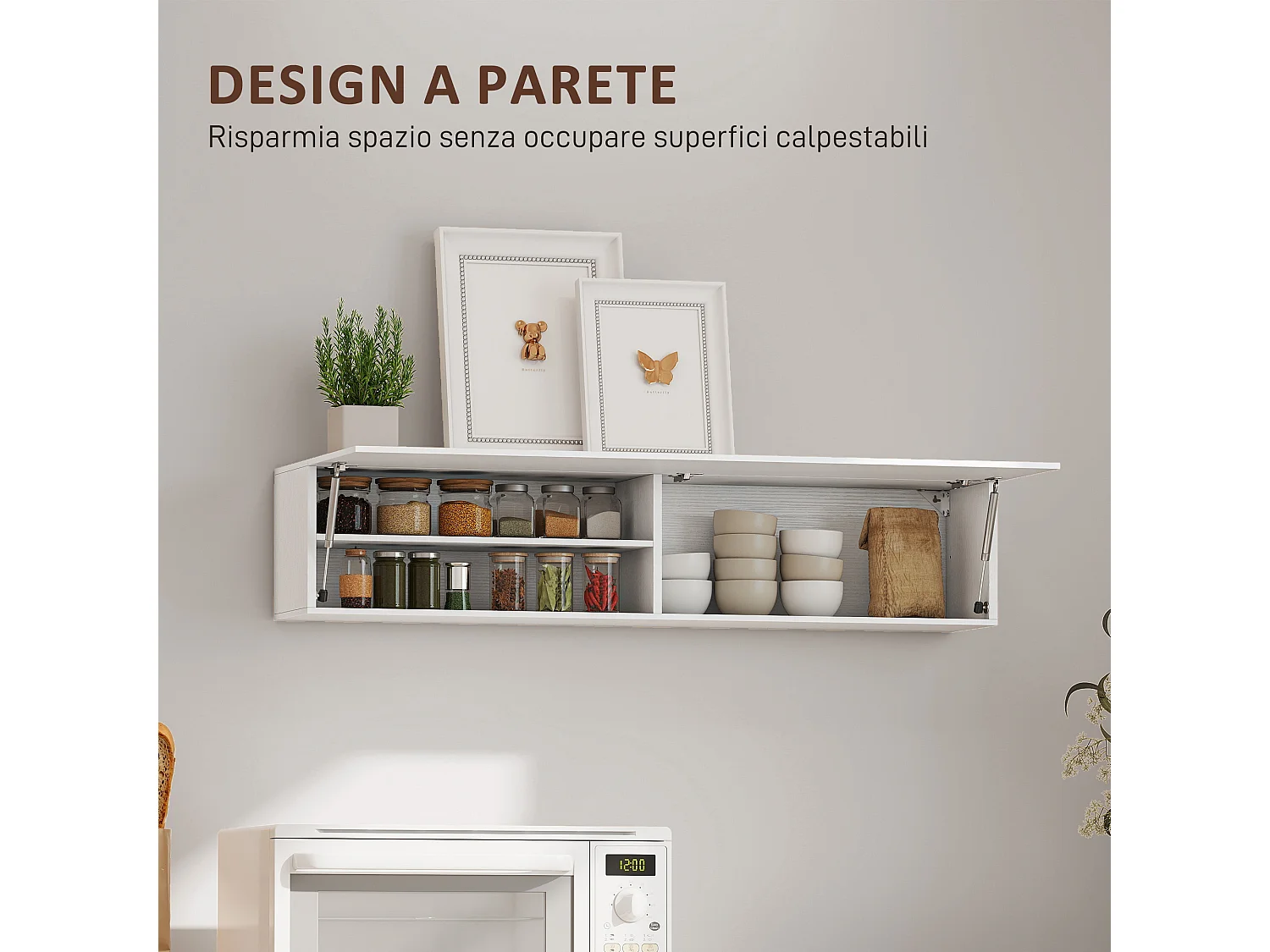 Armadietto bagno a parete con anta ammortizzata e 2 vani bianco