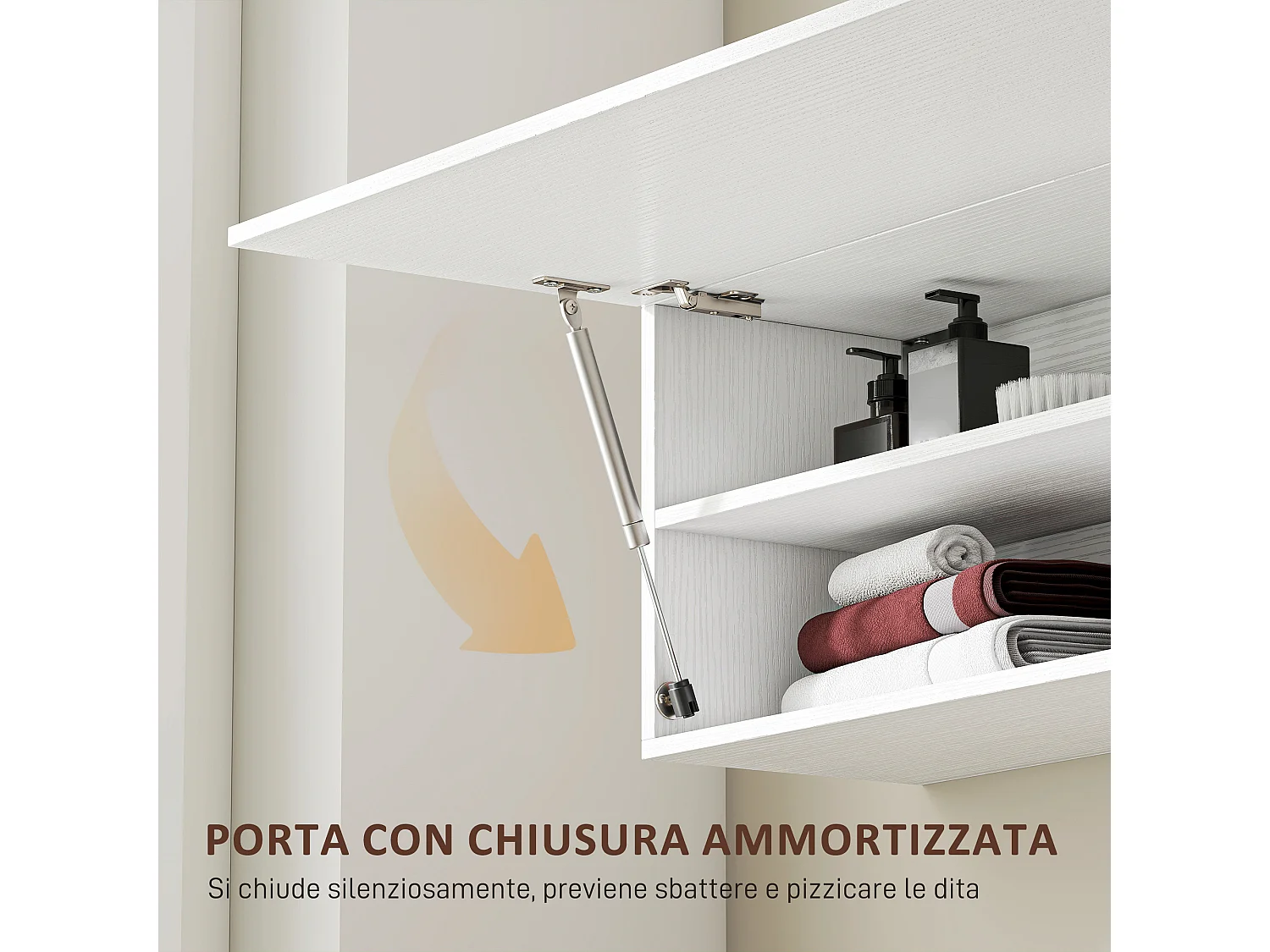 Armadietto bagno a parete con anta ammortizzata e 2 vani bianco