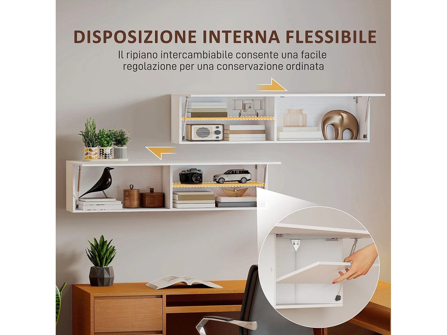 Armadietto bagno a parete con anta ammortizzata e 2 vani bianco