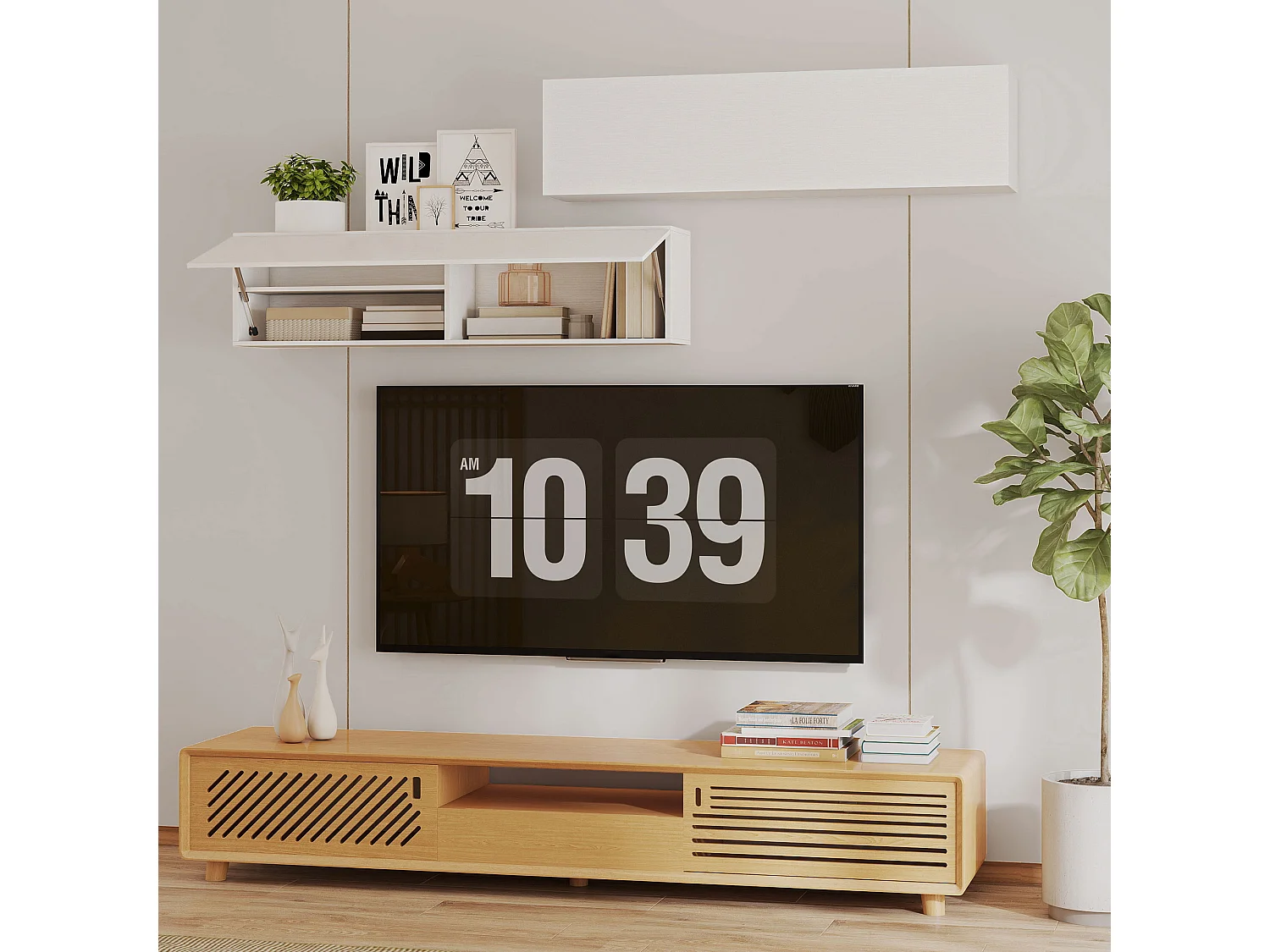 Armadietto bagno a parete con anta ammortizzata e 2 vani bianco