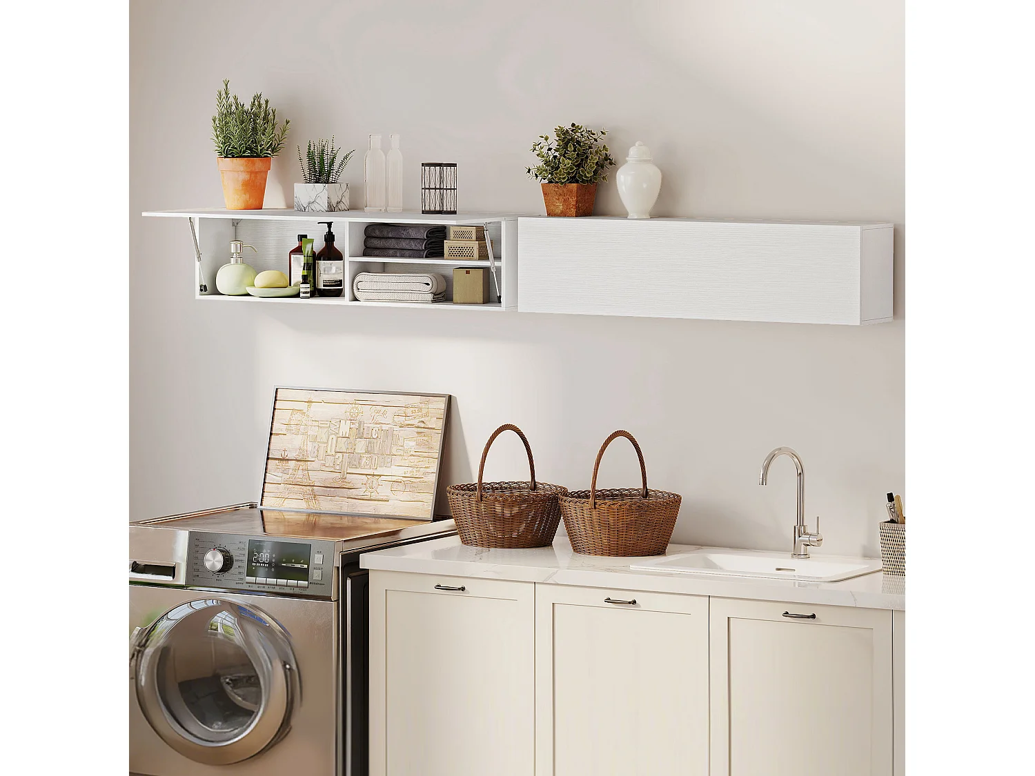 Armadietto bagno a parete con anta ammortizzata e 2 vani bianco