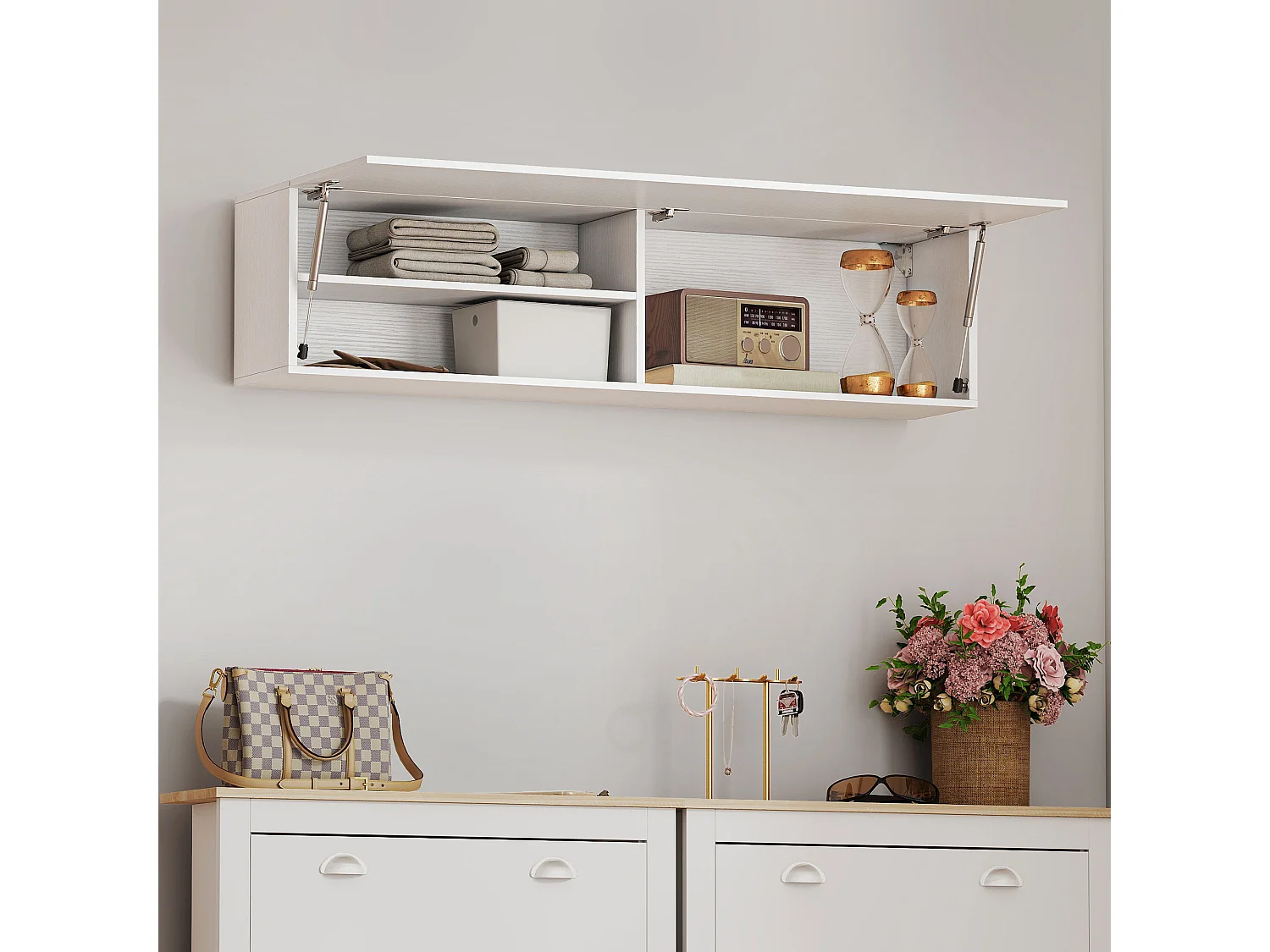 Armadietto bagno a parete con anta ammortizzata e 2 vani bianco