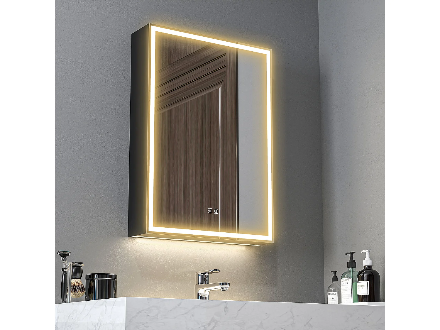 Specchiera bagno con luce regolabile e antiappannamento nero