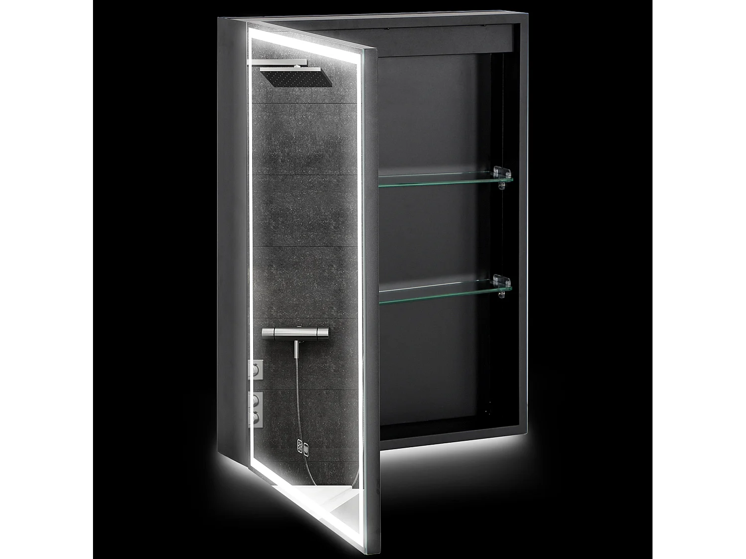 Specchiera bagno con luce regolabile e antiappannamento nero