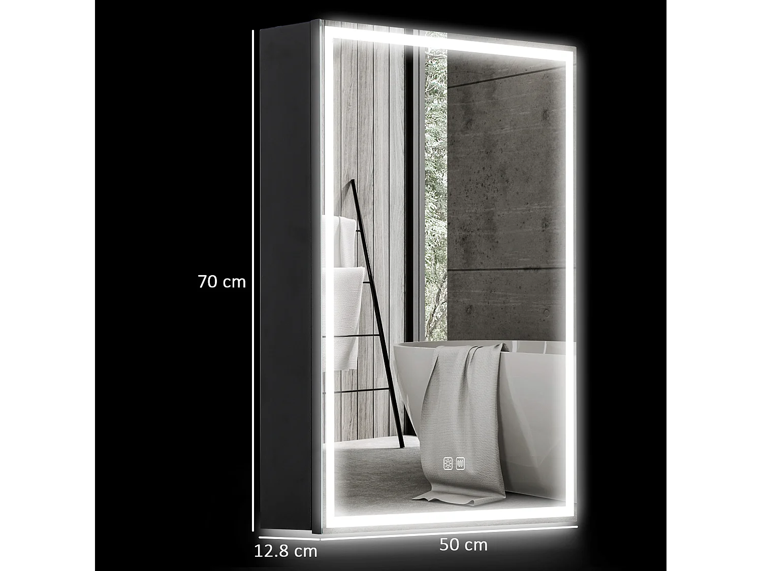 Specchiera bagno con luce regolabile e antiappannamento nero