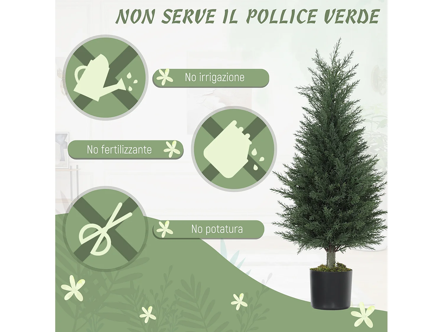 Set 2 piante finte di cipressi anti uv in plastica verde