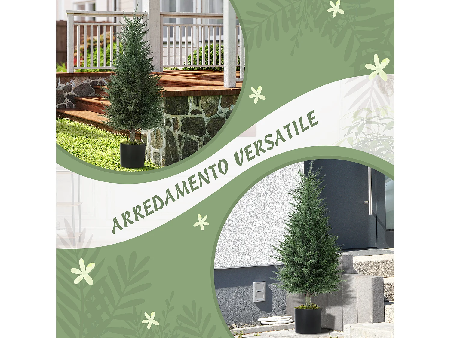 Set 2 piante finte di cipressi anti uv in plastica verde