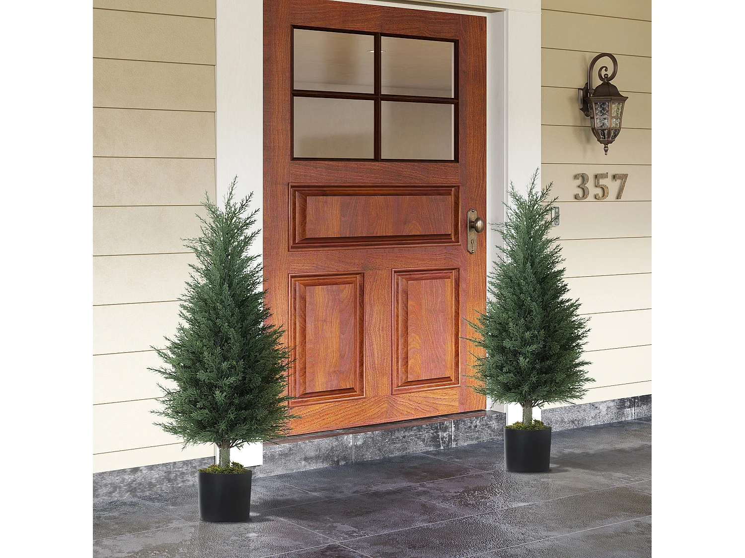 Set 2 piante finte di cipressi anti uv in plastica verde