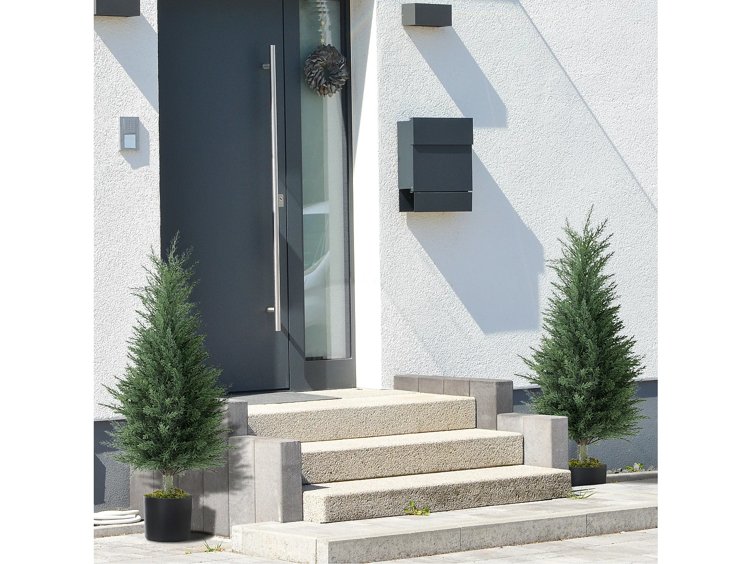 Set 2 piante finte di cipressi anti uv in plastica verde