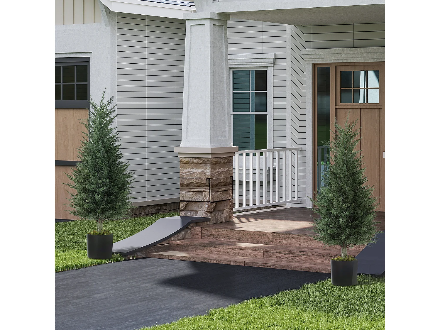 Set 2 piante finte di cipressi anti uv in plastica verde