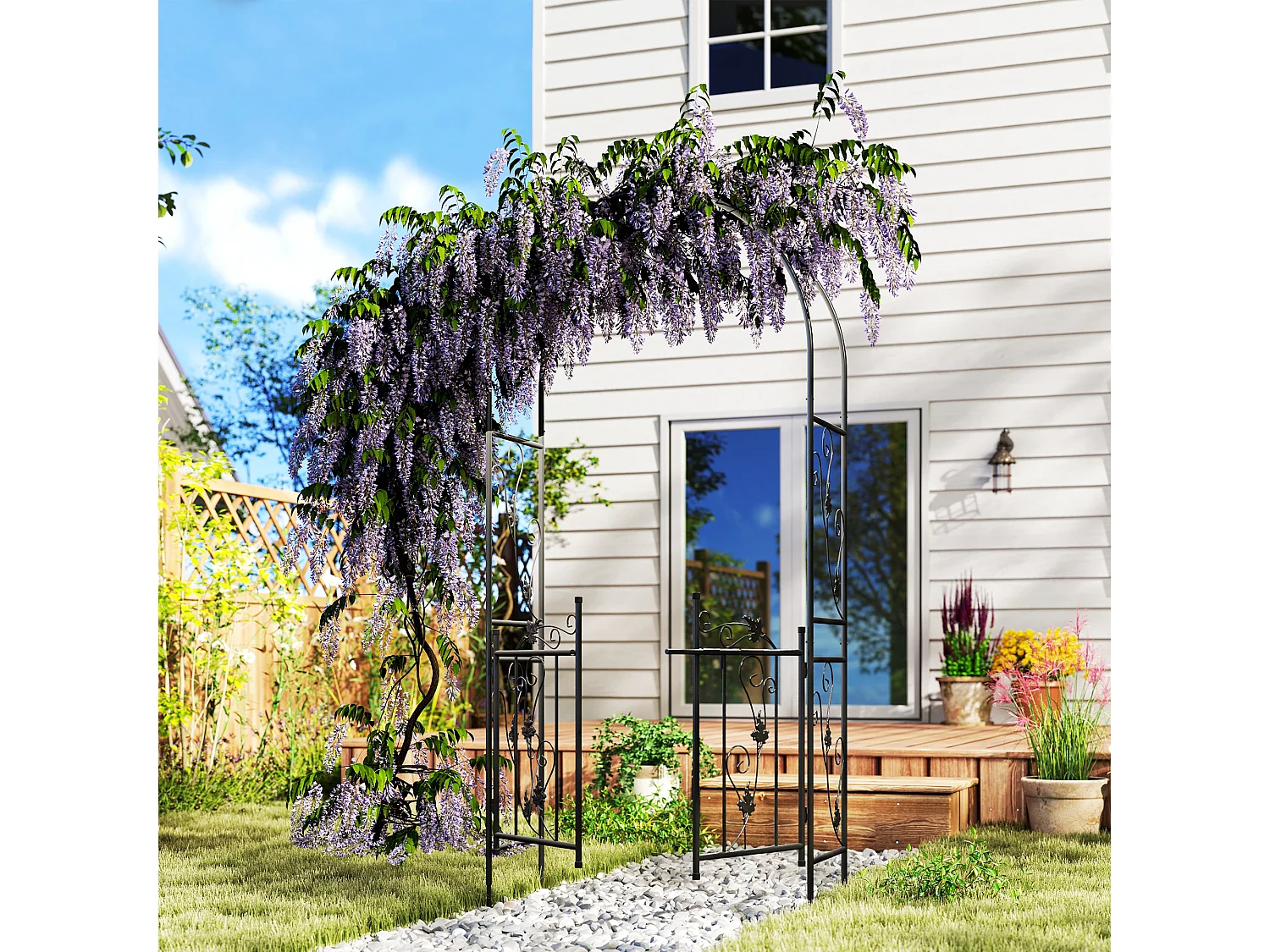 Arco da giardino con cancello 2.2x1 m in metallo nero