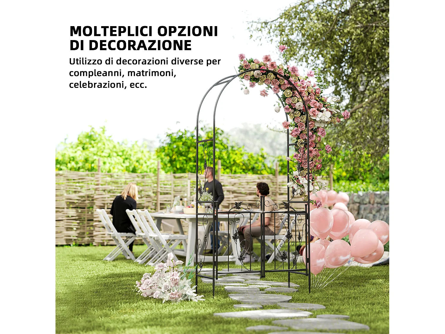 Arco da giardino con cancello 2.2x1 m in metallo nero