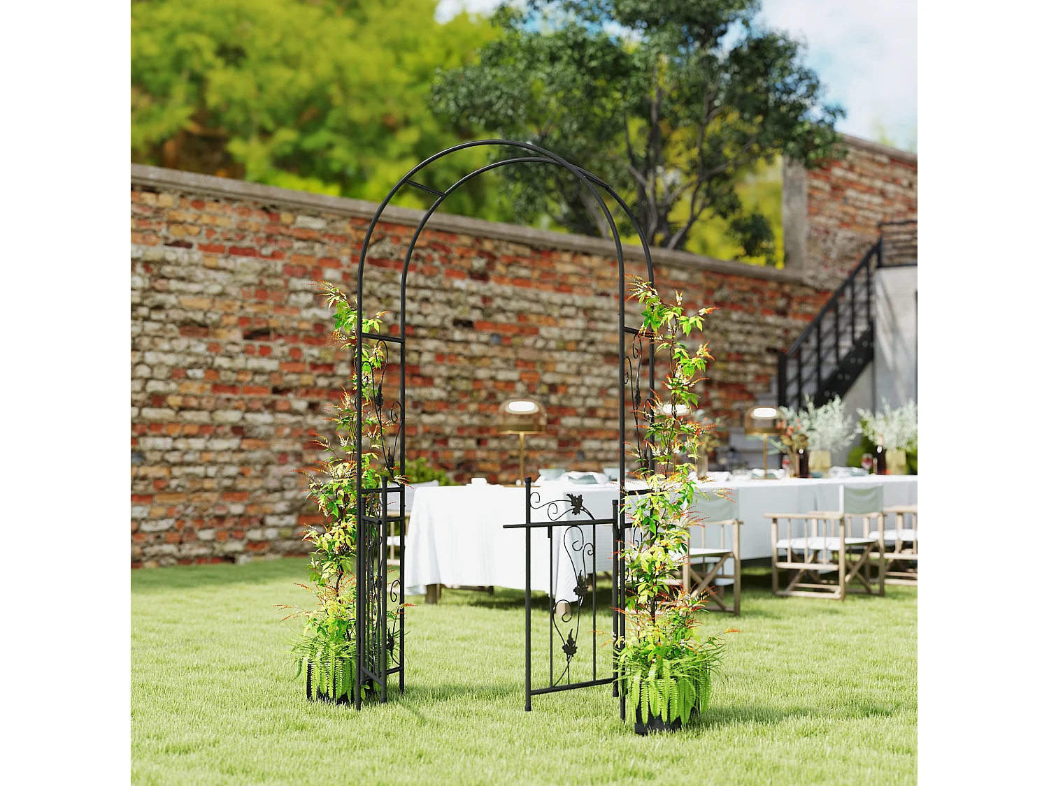 Arco da giardino con cancello 2.2x1 m in metallo nero