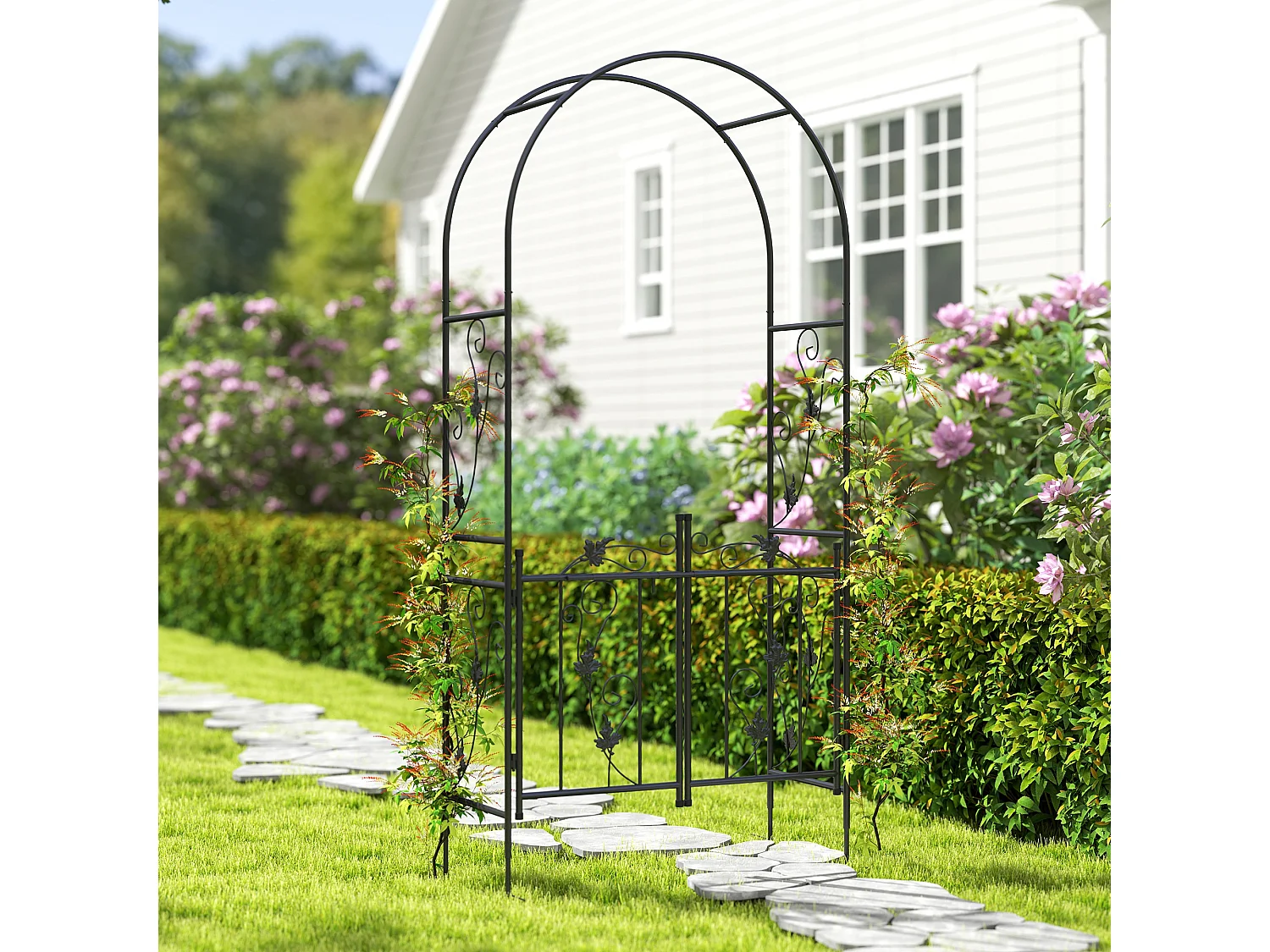 Arco da giardino con cancello 2.2x1 m in metallo nero
