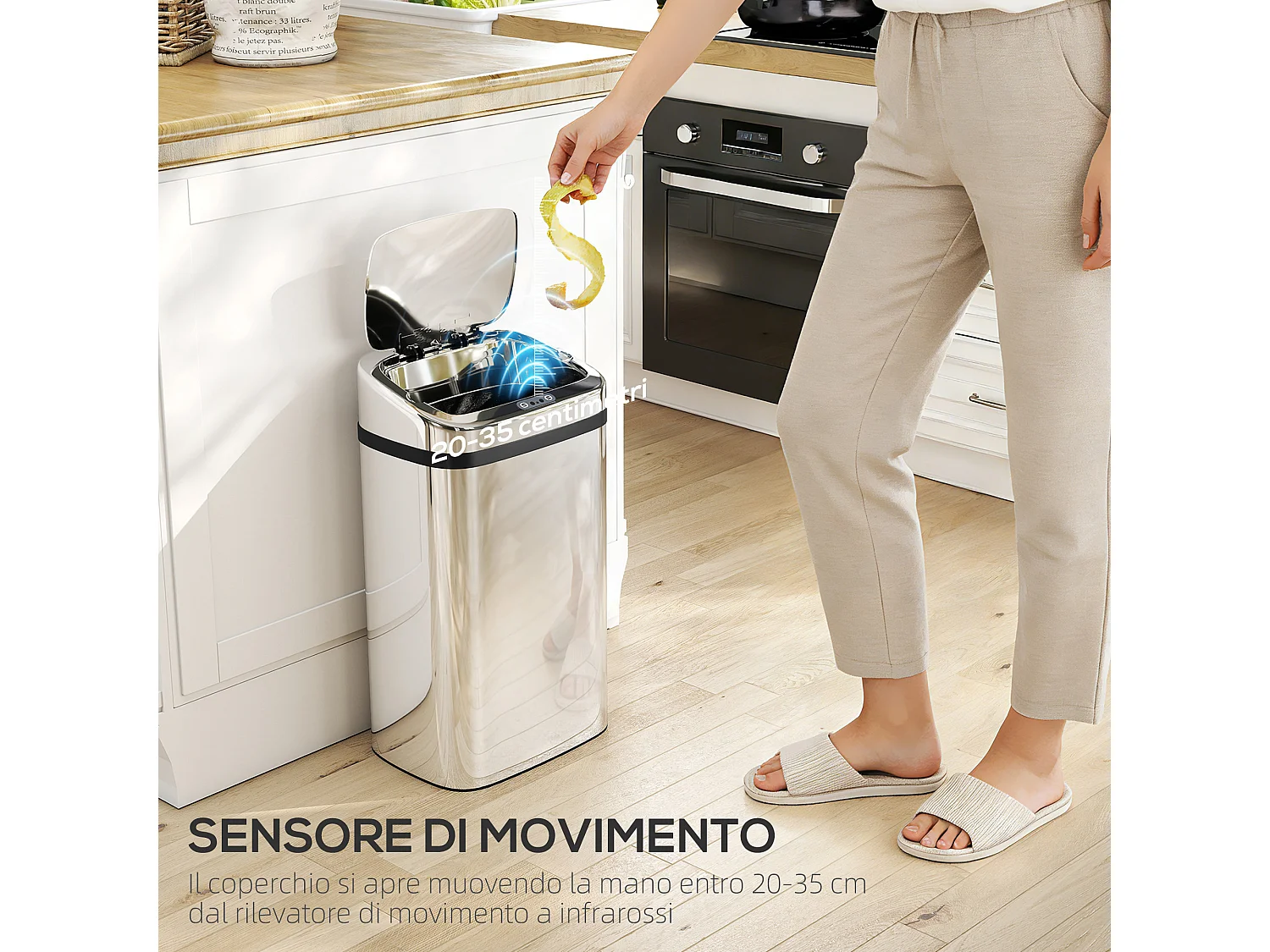 Bidone per rifiuti da 30 litri con apertura e chiusura automatica