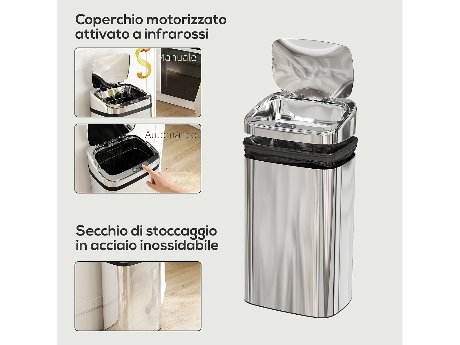 Bidone per rifiuti da 30 litri con apertura e chiusura automatica