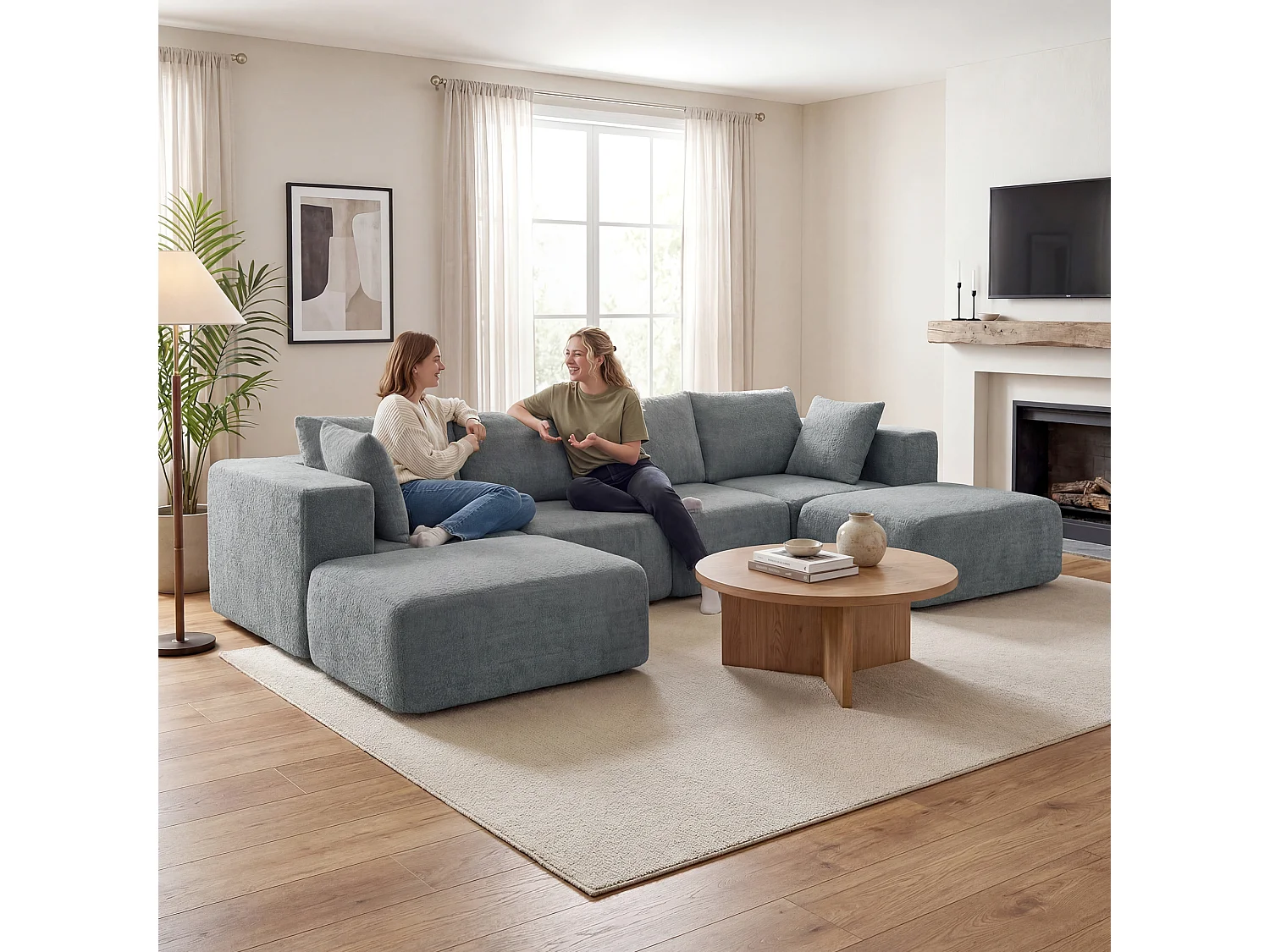 Divano modulabile ad angolo effetto velluto grigio scuro 294x165x70 cm