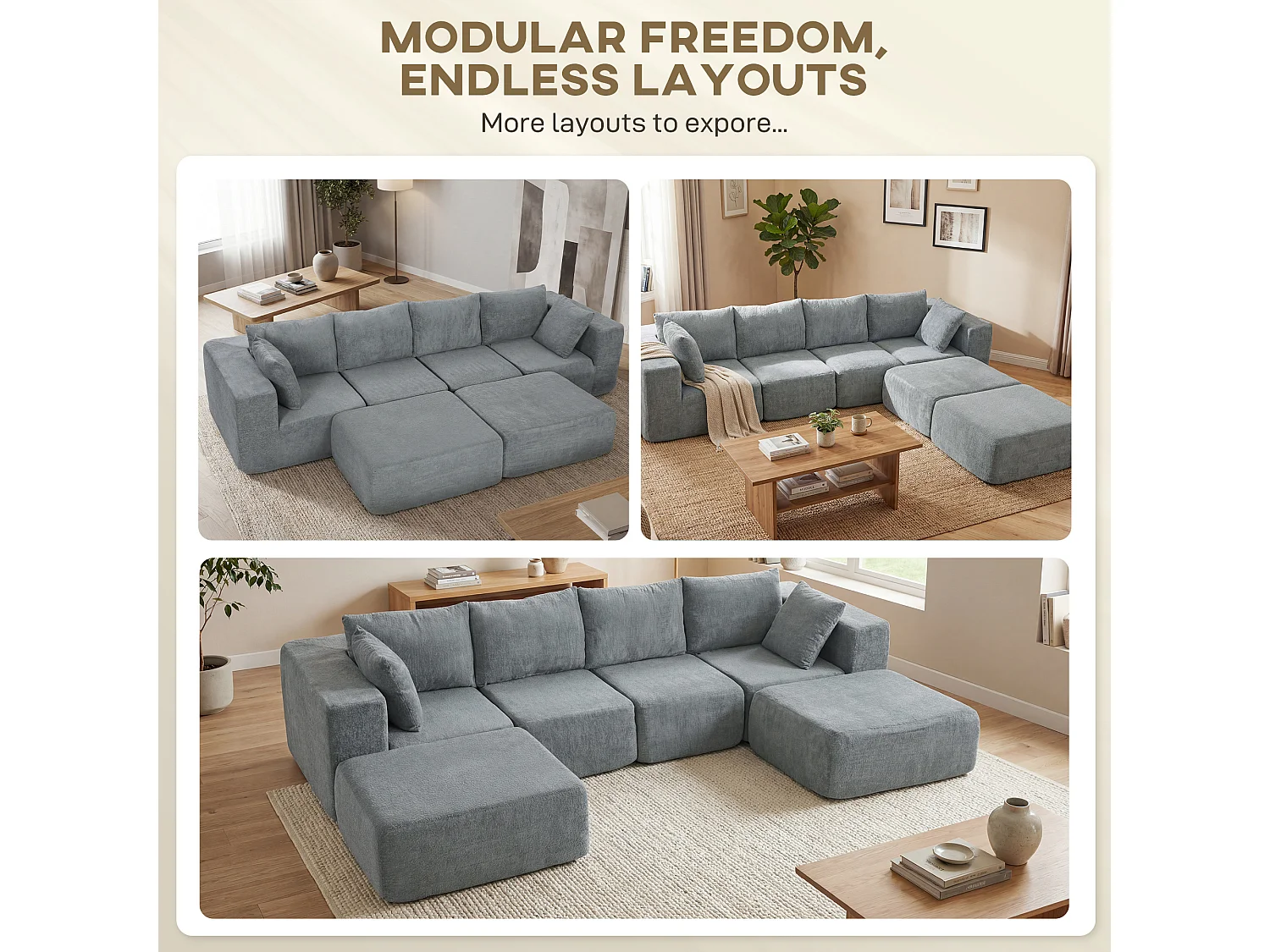 Divano modulabile ad angolo effetto velluto grigio scuro 294x165x70 cm