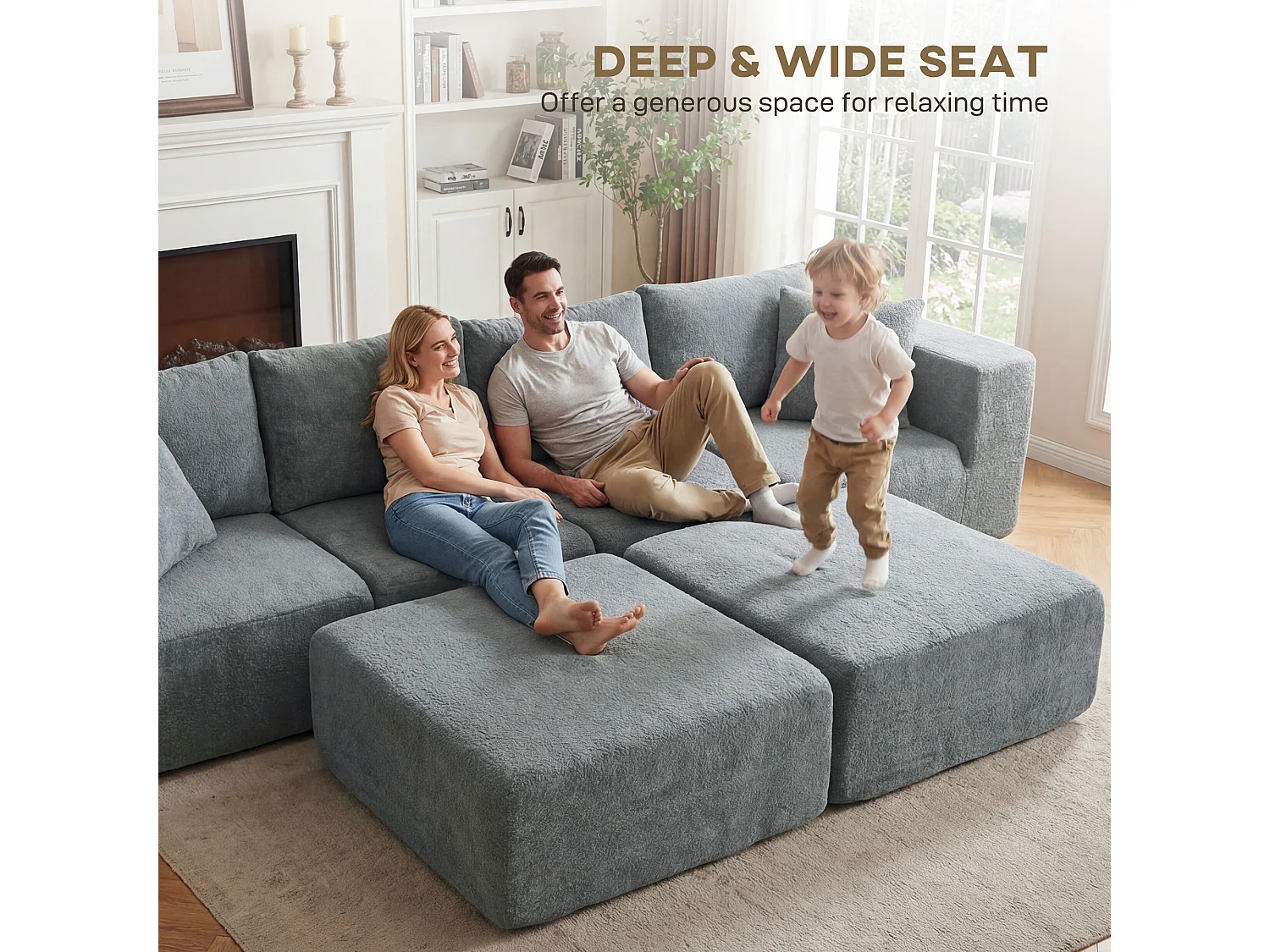 Divano modulabile ad angolo effetto velluto grigio scuro 294x165x70 cm