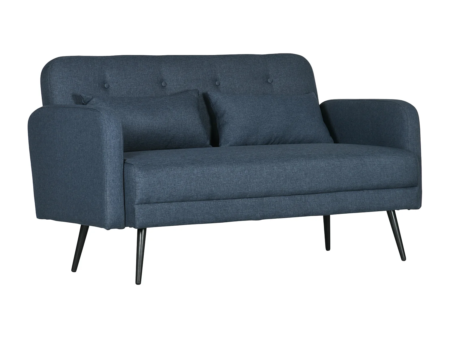 Divano 2 posti con 2 cuscini 135x74x82cm in tessuto blu scuro
