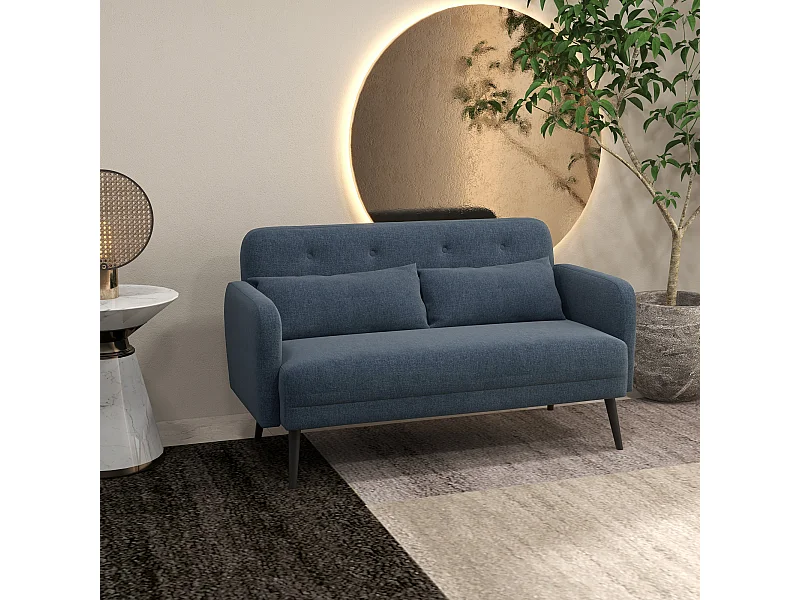 Divano 2 posti con 2 cuscini 135x74x82cm in tessuto blu scuro