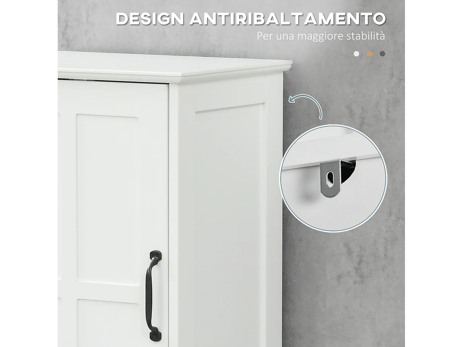 Colonna bagno con mensola aperta, cassetto e 2 armadietti bianco
