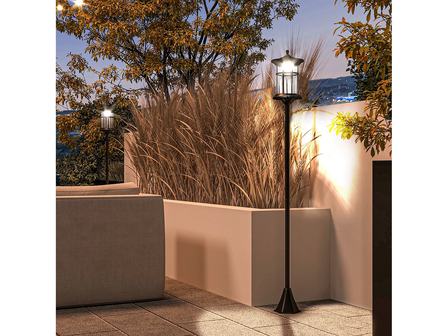 Set 2 lampioni solari in acciaio e abs 23.5x23.5x184 cm nero