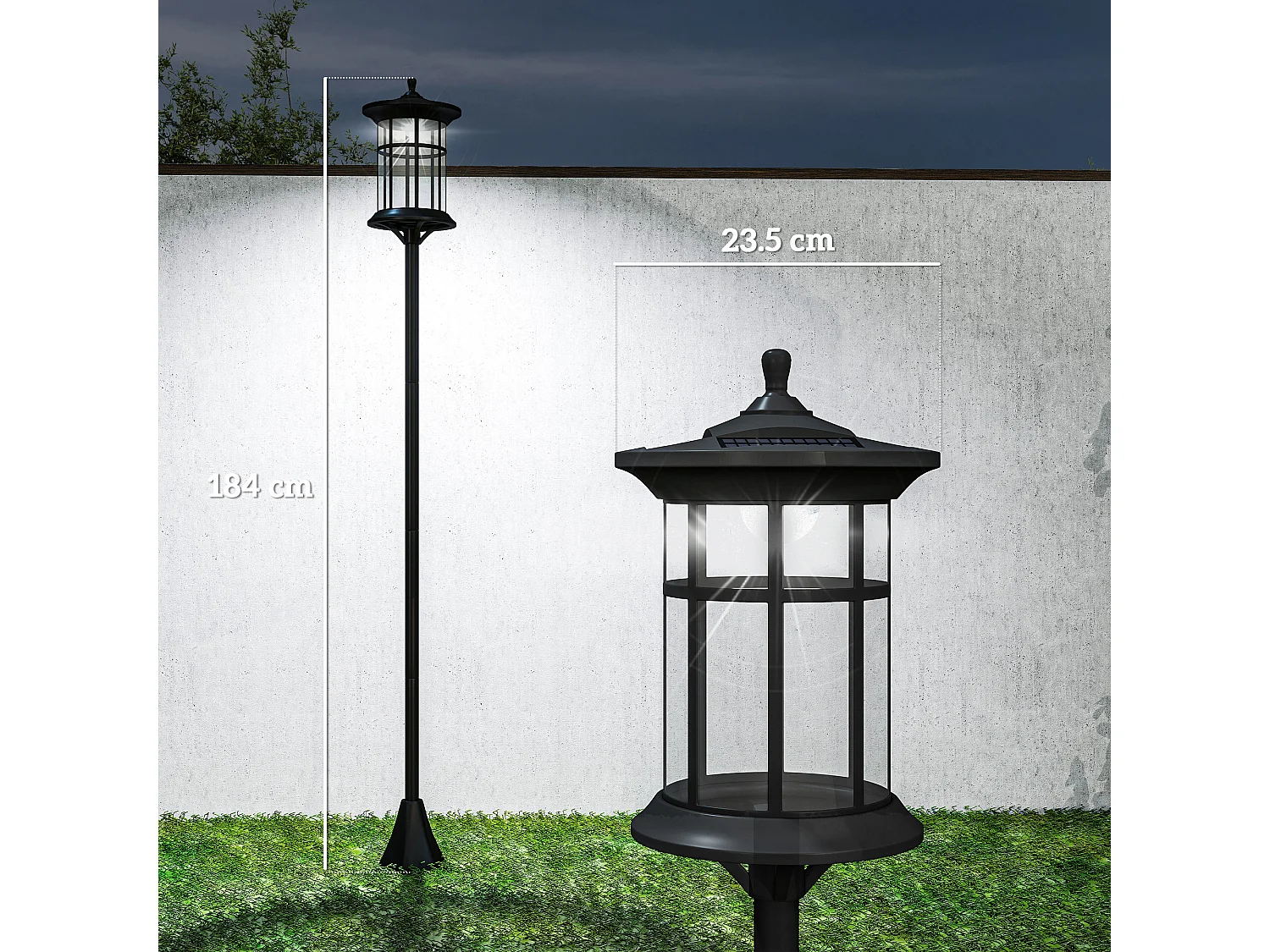 Set 2 lampioni solari in acciaio e abs 23.5x23.5x184 cm nero