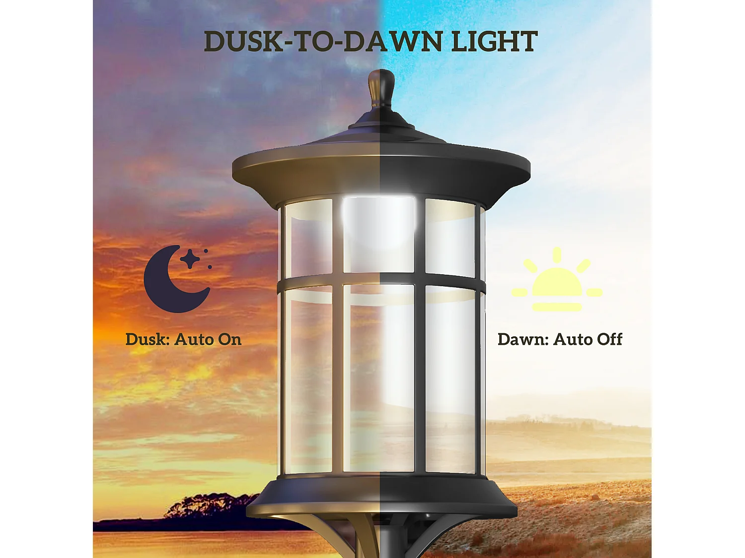 Set 2 lampioni solari in acciaio e abs 23.5x23.5x184 cm nero