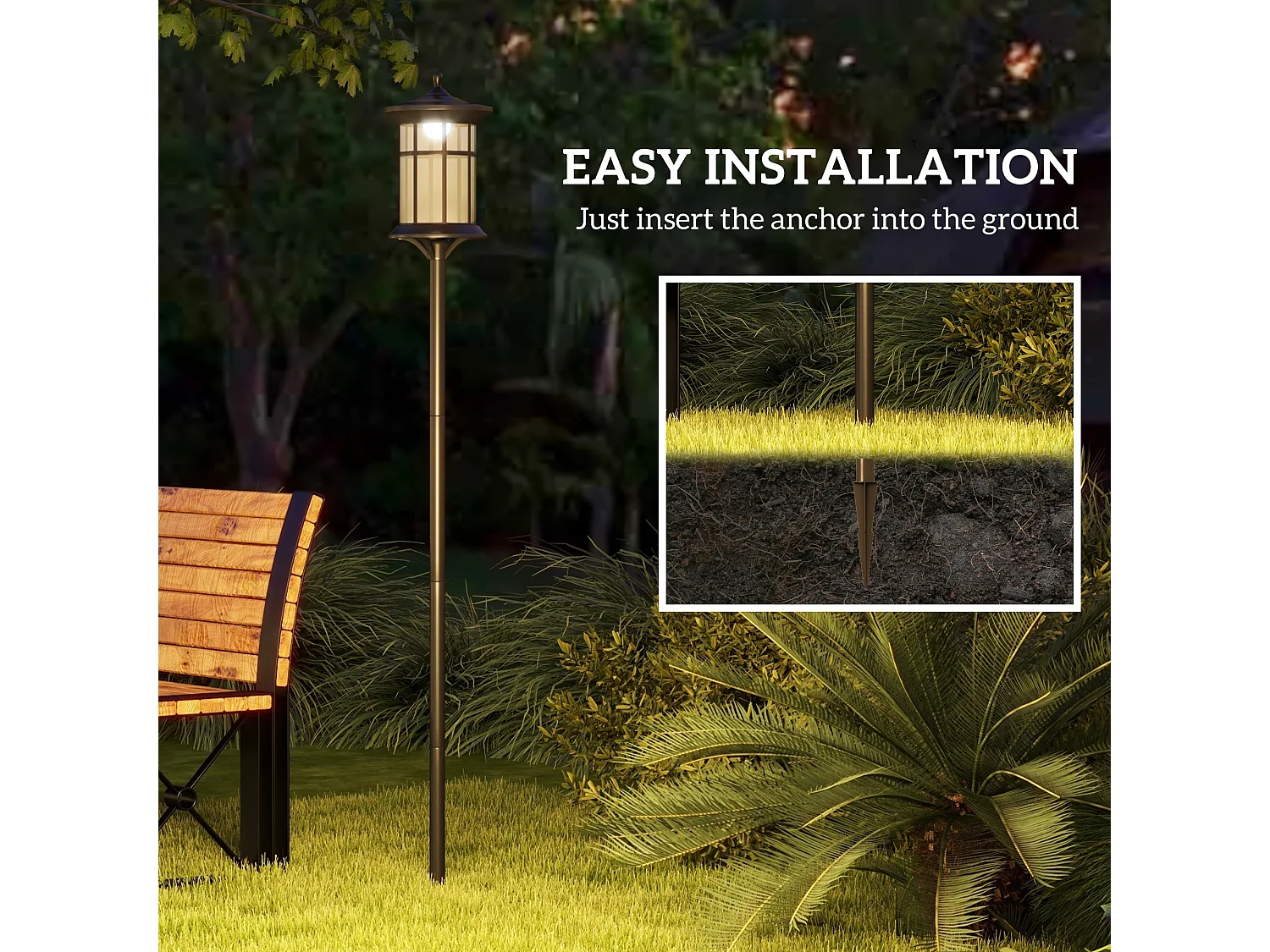 Set 2 lampioni solari in acciaio e abs 23.5x23.5x184 cm nero