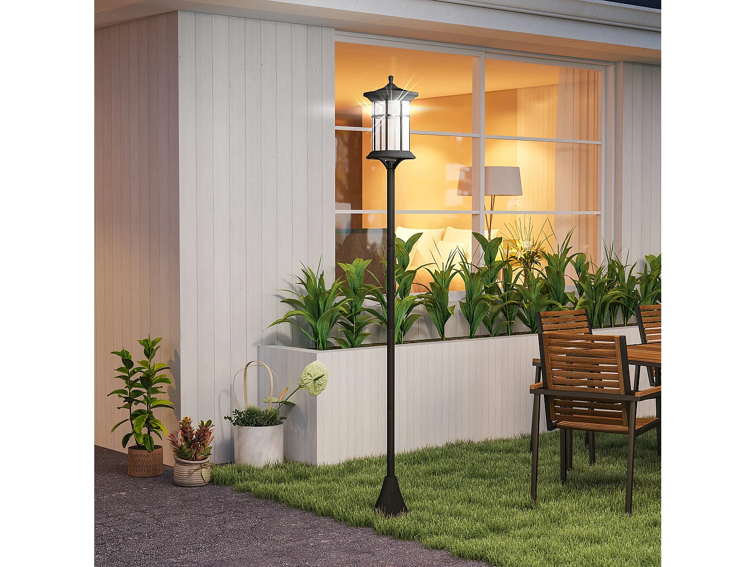 Set 2 lampioni solari in acciaio e abs 23.5x23.5x184 cm nero