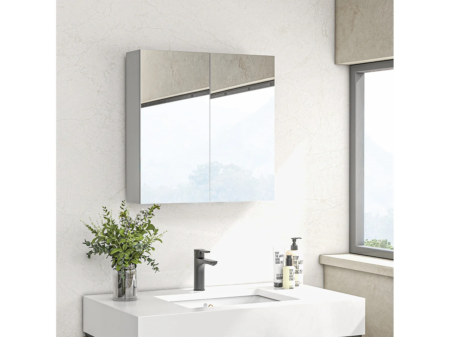 Armadietto a specchio a 3 ripiani interni 60x15x60 cm bianco